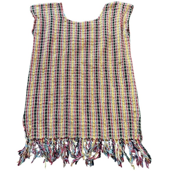 A184- Lobos Del Mar Multicolor striped fringe blouse with a boho vibe - Picture 2 of 5